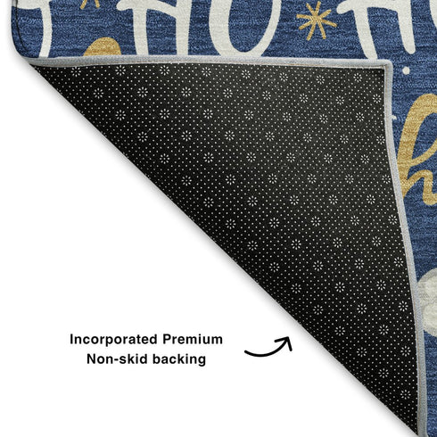 9' X 12' Navy Blue White And Gold Polka Dot Washable Area Rug With UV Protection