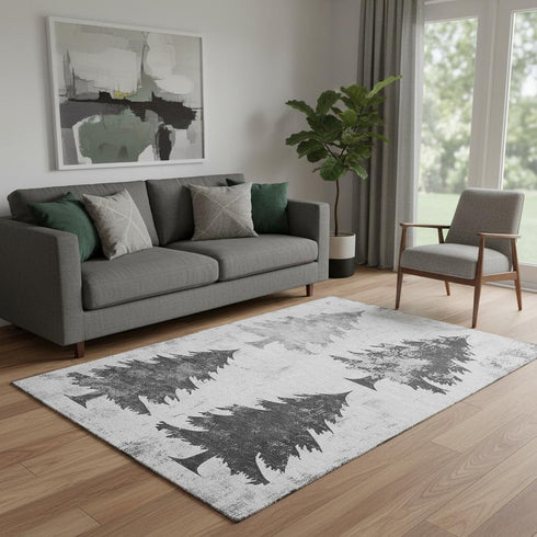 5' X 8' Gray And Charcoal Floral Washable Area Rug With UV Protection