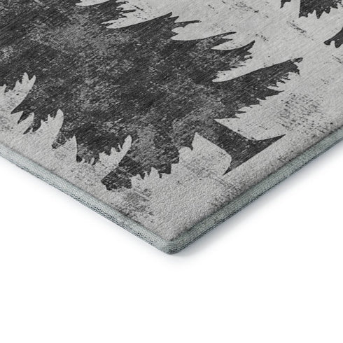 8' Gray And Charcoal Floral Washable Round Rug With UV Protection
