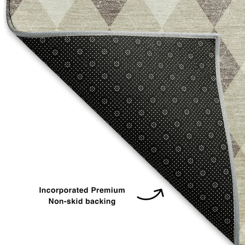 5' X 8' Beige Taupe And Ivory Geometric Washable Area Rug With UV Protection
