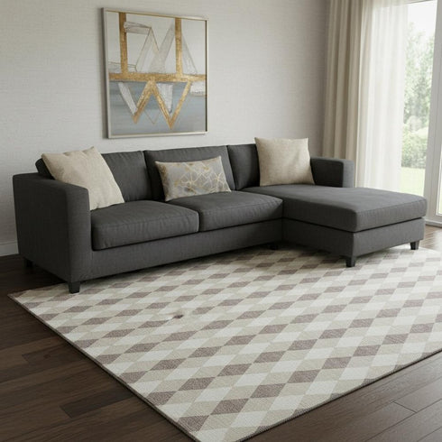 8' X 10' Beige Taupe And Ivory Geometric Washable Area Rug With UV Protection
