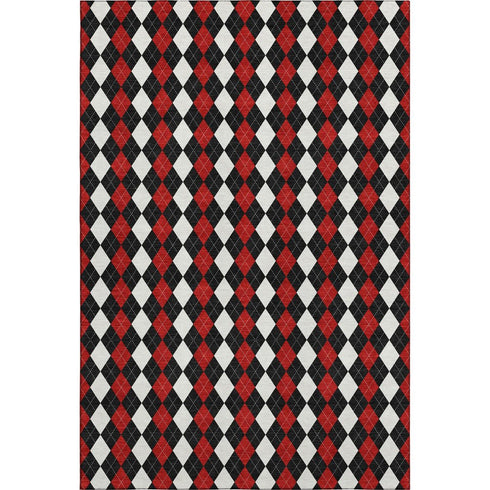 5' X 8' Black Red And White Geometric Washable Area Rug With UV Protection