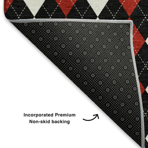 5' X 8' Black Red And White Geometric Washable Area Rug With UV Protection
