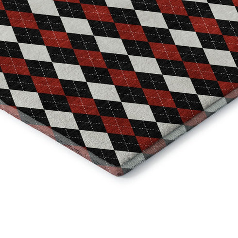 5' X 8' Black Red And White Geometric Washable Area Rug With UV Protection