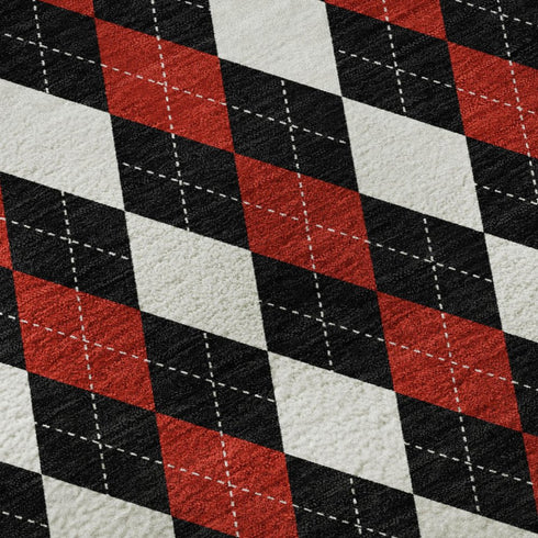 5' X 8' Black Red And White Geometric Washable Area Rug With UV Protection