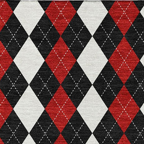 5' X 8' Black Red And White Geometric Washable Area Rug With UV Protection