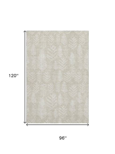 8' X 10' Beige And Ivory Floral Washable Area Rug With UV Protection