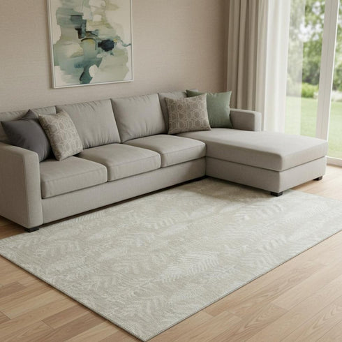 8' X 10' Beige And Ivory Floral Washable Area Rug With UV Protection