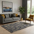 5' X 8' Black And Gold Floral Washable Area Rug With UV Protection