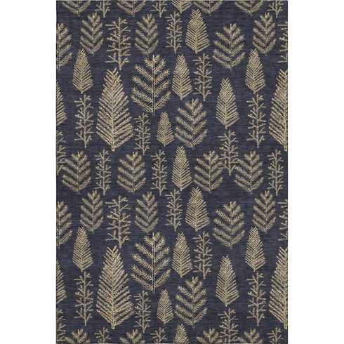 5' X 8' Black And Gold Floral Washable Area Rug With UV Protection