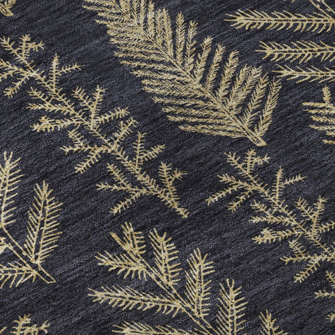 5' X 8' Black And Gold Floral Washable Area Rug With UV Protection