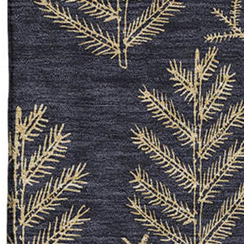 5' X 8' Black And Gold Floral Washable Area Rug With UV Protection