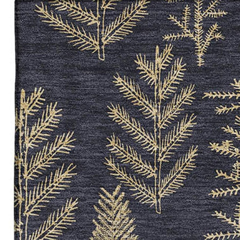 5' X 8' Black And Gold Floral Washable Area Rug With UV Protection