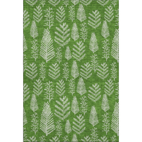 5' X 8' Green And Ivory Floral Washable Area Rug With UV Protection