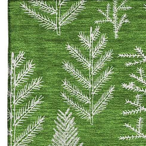 5' X 8' Green And Ivory Floral Washable Area Rug With UV Protection