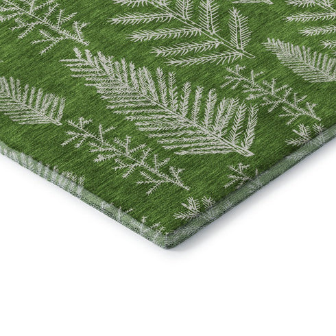 8' Green And Ivory Floral Washable Round Rug With UV Protection