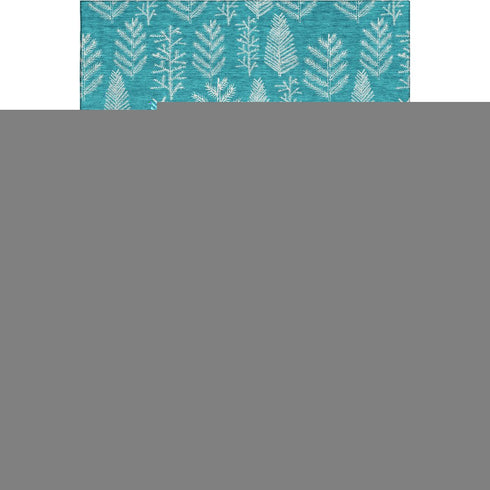 5' X 8' Teal And Ivory Floral Washable Area Rug With UV Protection