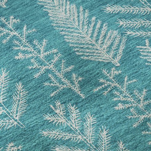 5' X 8' Teal And Ivory Floral Washable Area Rug With UV Protection