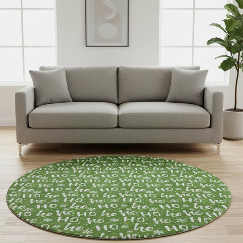 8' Green And Ivory Abstract Geometric Washable Round Rug With UV Protection