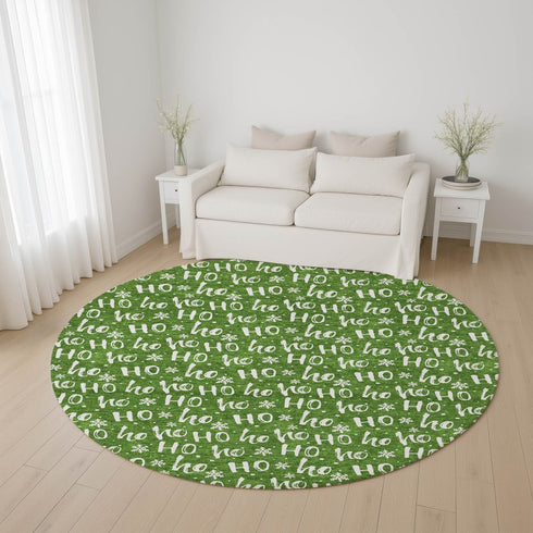 8' Green And Ivory Abstract Geometric Washable Round Rug With UV Protection