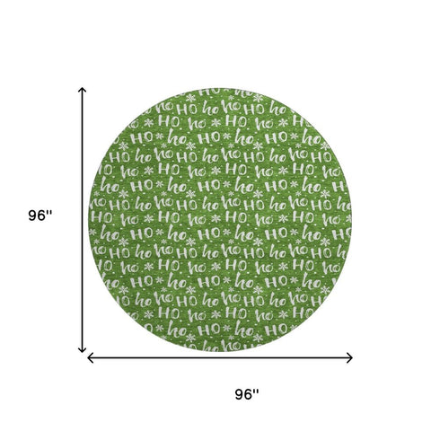8' Green And Ivory Abstract Geometric Washable Round Rug With UV Protection