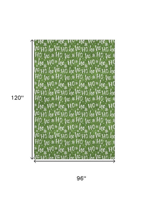 8' X 10' Green And Ivory Abstract Geometric Washable Area Rug With UV Protection