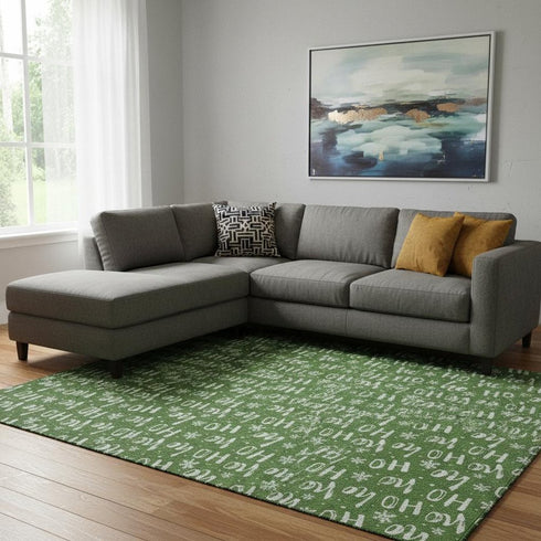 8' X 10' Green And Ivory Abstract Geometric Washable Area Rug With UV Protection