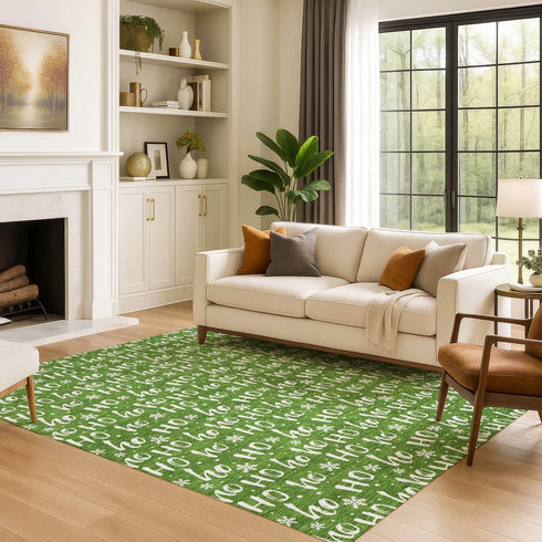8' X 10' Green And Ivory Abstract Geometric Washable Area Rug With UV Protection