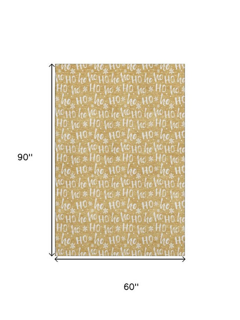 5' X 8' Gold And Ivory Abstract Geometric Washable Area Rug With UV Protection