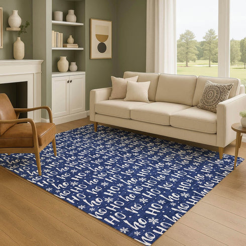 8' X 10' Navy Blue And Ivory Abstract Geometric Washable Area Rug With UV Protection