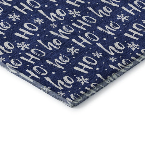 8' X 10' Navy Blue And Ivory Abstract Geometric Washable Area Rug With UV Protection