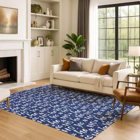 8' X 10' Navy Blue And Ivory Abstract Geometric Washable Area Rug With UV Protection