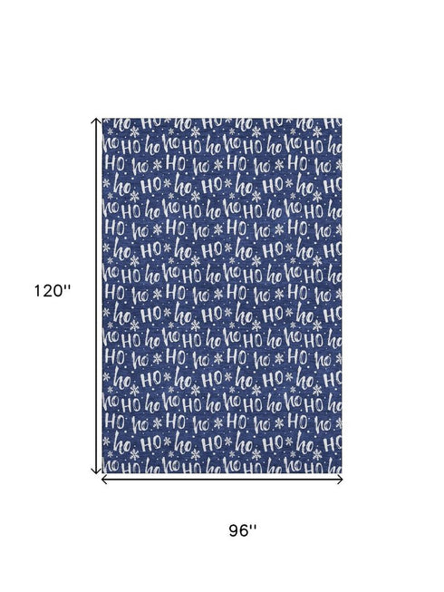 8' X 10' Navy Blue And Ivory Abstract Geometric Washable Area Rug With UV Protection