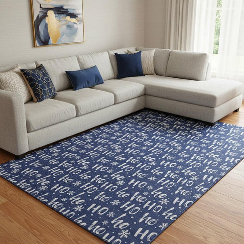 8' X 10' Navy Blue And Ivory Abstract Geometric Washable Area Rug With UV Protection