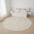 8' Beige And Ivory Abstract Geometric Washable Round Rug With UV Protection