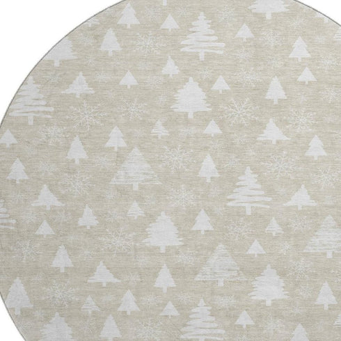 8' Beige And Ivory Abstract Geometric Washable Round Rug With UV Protection