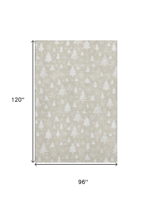 8' X 10' Beige And Ivory Abstract Geometric Washable Area Rug With UV Protection