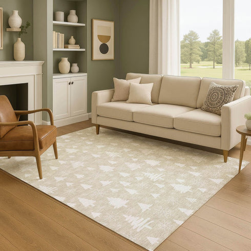 8' X 10' Beige And Ivory Abstract Geometric Washable Area Rug With UV Protection