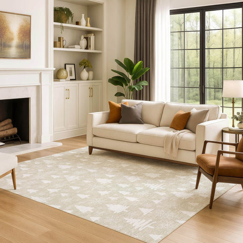 8' X 10' Beige And Ivory Abstract Geometric Washable Area Rug With UV Protection