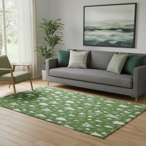 5' X 8' Emerald And Ivory Abstract Geometric Washable Area Rug With UV Protection