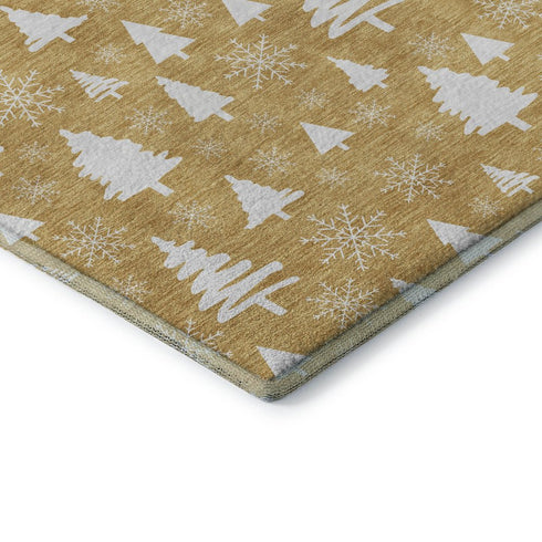 5' X 8' Gold And Ivory Abstract Geometric Washable Area Rug With UV Protection