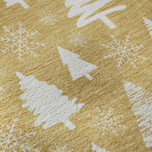 5' X 8' Gold And Ivory Abstract Geometric Washable Area Rug With UV Protection