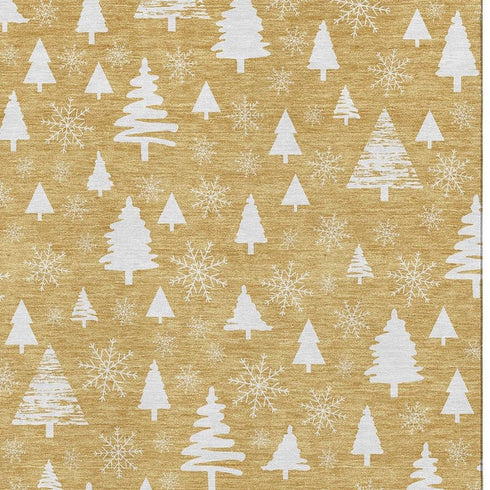 5' X 8' Gold And Ivory Abstract Geometric Washable Area Rug With UV Protection