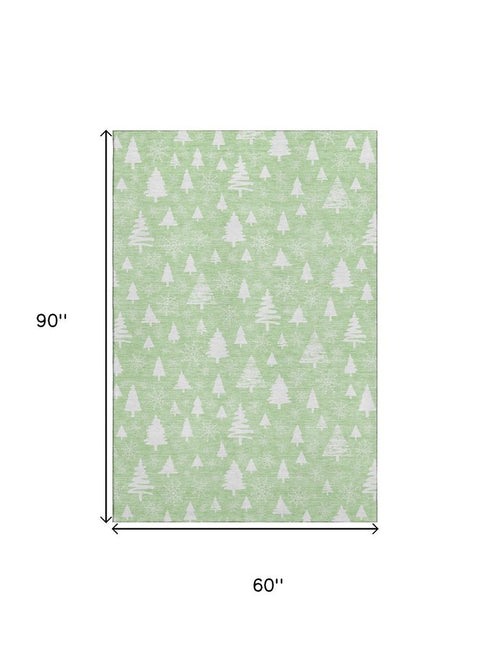 5' X 8' Mint Green And Ivory Abstract Geometric Washable Area Rug With UV Protection