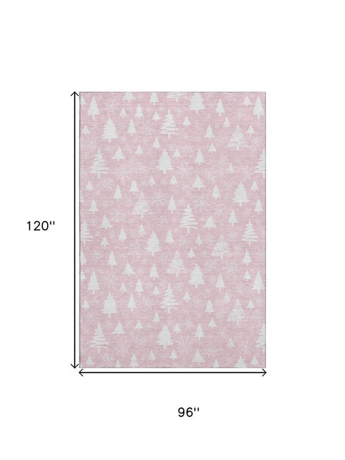 8' X 10' Pink And Ivory Abstract Geometric Washable Area Rug With UV Protection