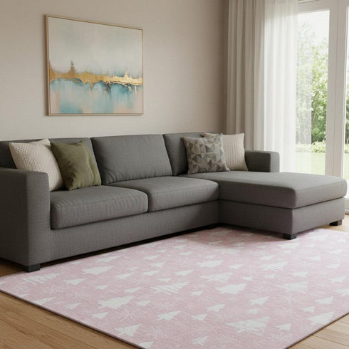 8' X 10' Pink And Ivory Abstract Geometric Washable Area Rug With UV Protection