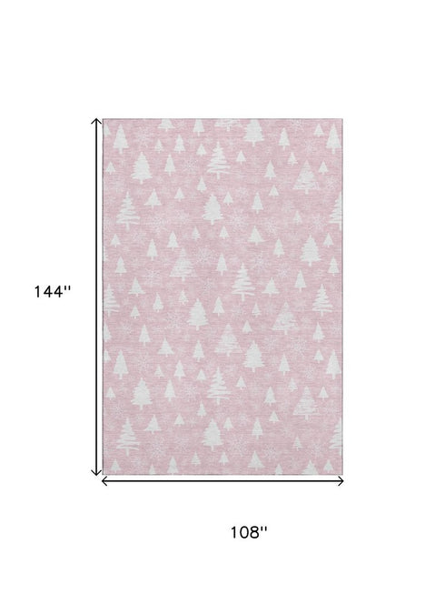 9' X 12' Pink And Ivory Abstract Geometric Washable Area Rug With UV Protection