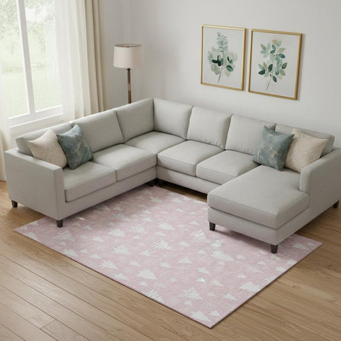 9' X 12' Pink And Ivory Abstract Geometric Washable Area Rug With UV Protection
