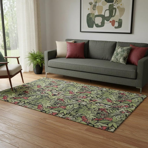 5' X 8' Black Red And Green Abstract Geometric Washable Area Rug With UV Protection