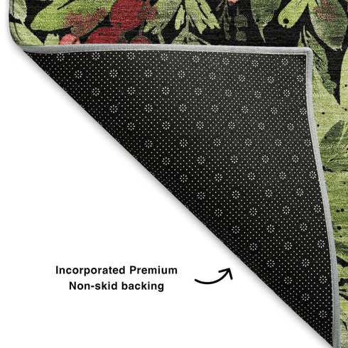 5' X 8' Black Red And Green Abstract Geometric Washable Area Rug With UV Protection